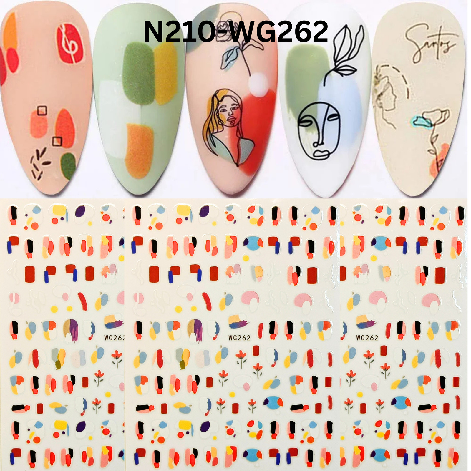 Modern Abstract Nail Art Stickers Multi-Color Geometric DIY Nail Decor
