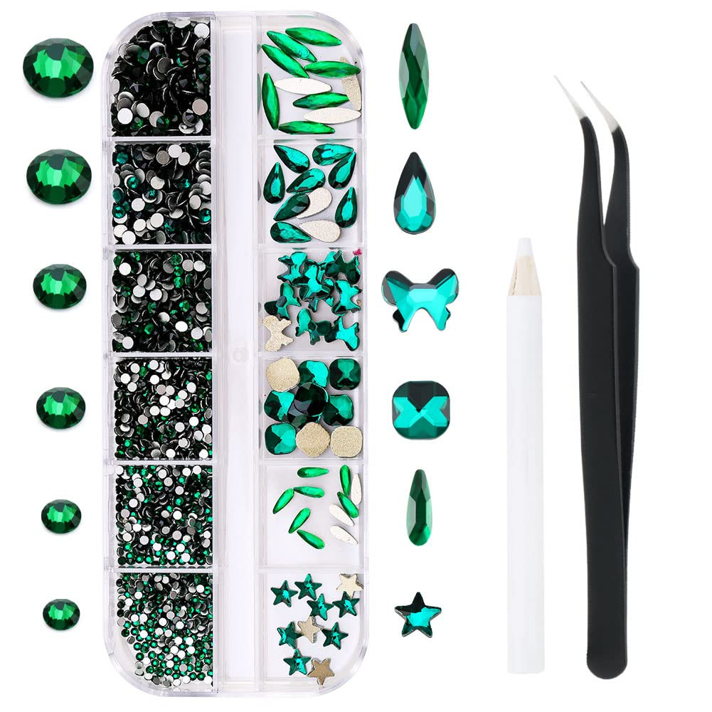 3792 Pcs Green Crystal Flatback Rhinestones Set for Nail, Art, Crafts, Makeup, T