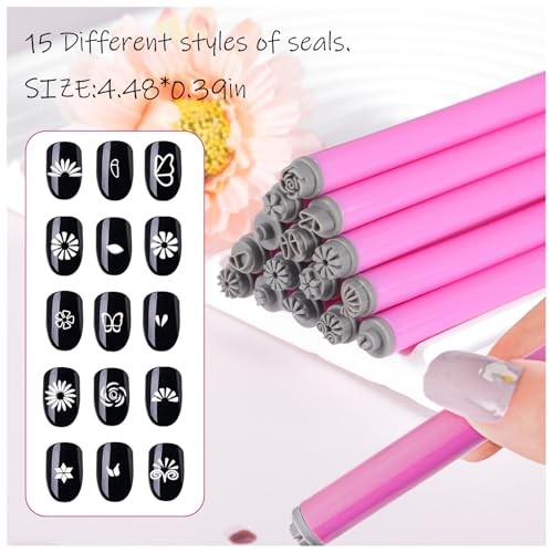Flower Leaf Geometric Butterfly Patterns Nail 15 Pieces Nail Art Stamp Pen Set