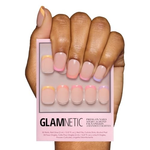 Press On Nails – | Short Squoval Fake Nails with Multicolored Pastel Macarons