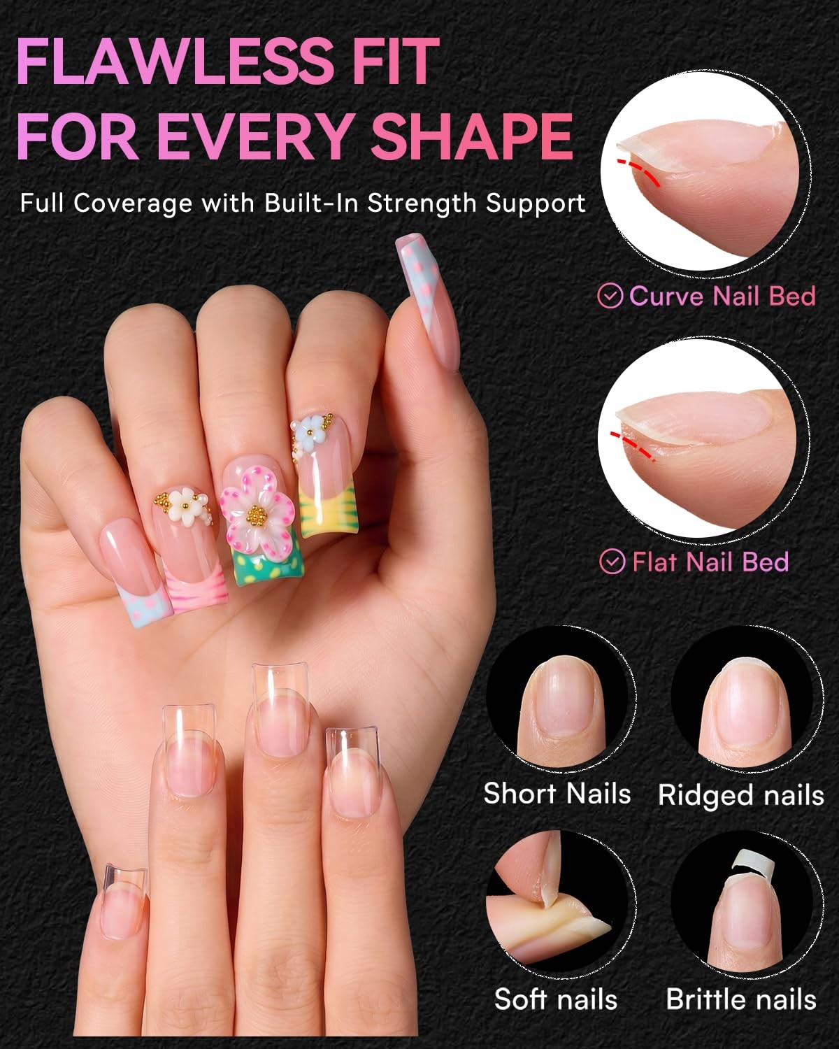 Makartt 504 PCS Duck Nail Tips Clear Flare Full Cover