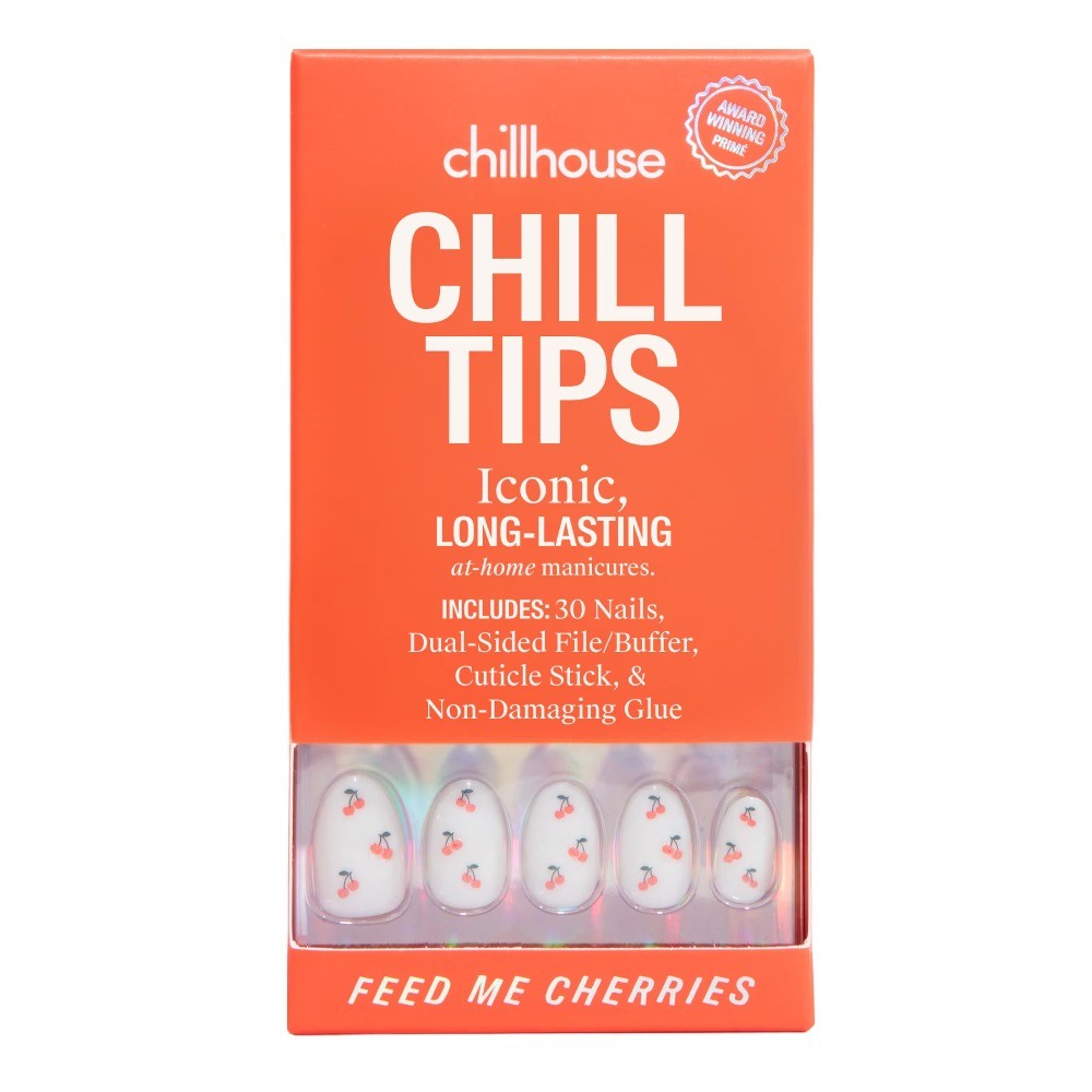 Chill Tips Press On Nails, Feed Me Cherries, Oval Style, 30 Count