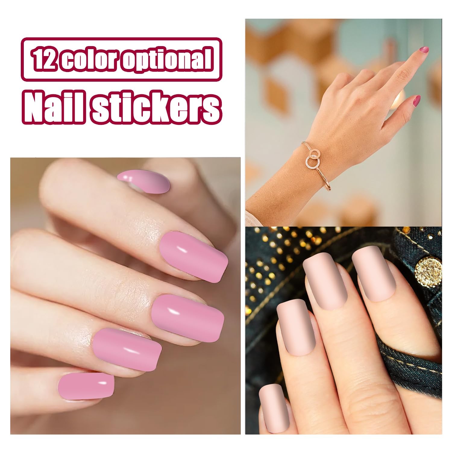 12 Sheets Red Pink Series Nail Wraps: 168 Solid Nail Stickers & Strips for & …
