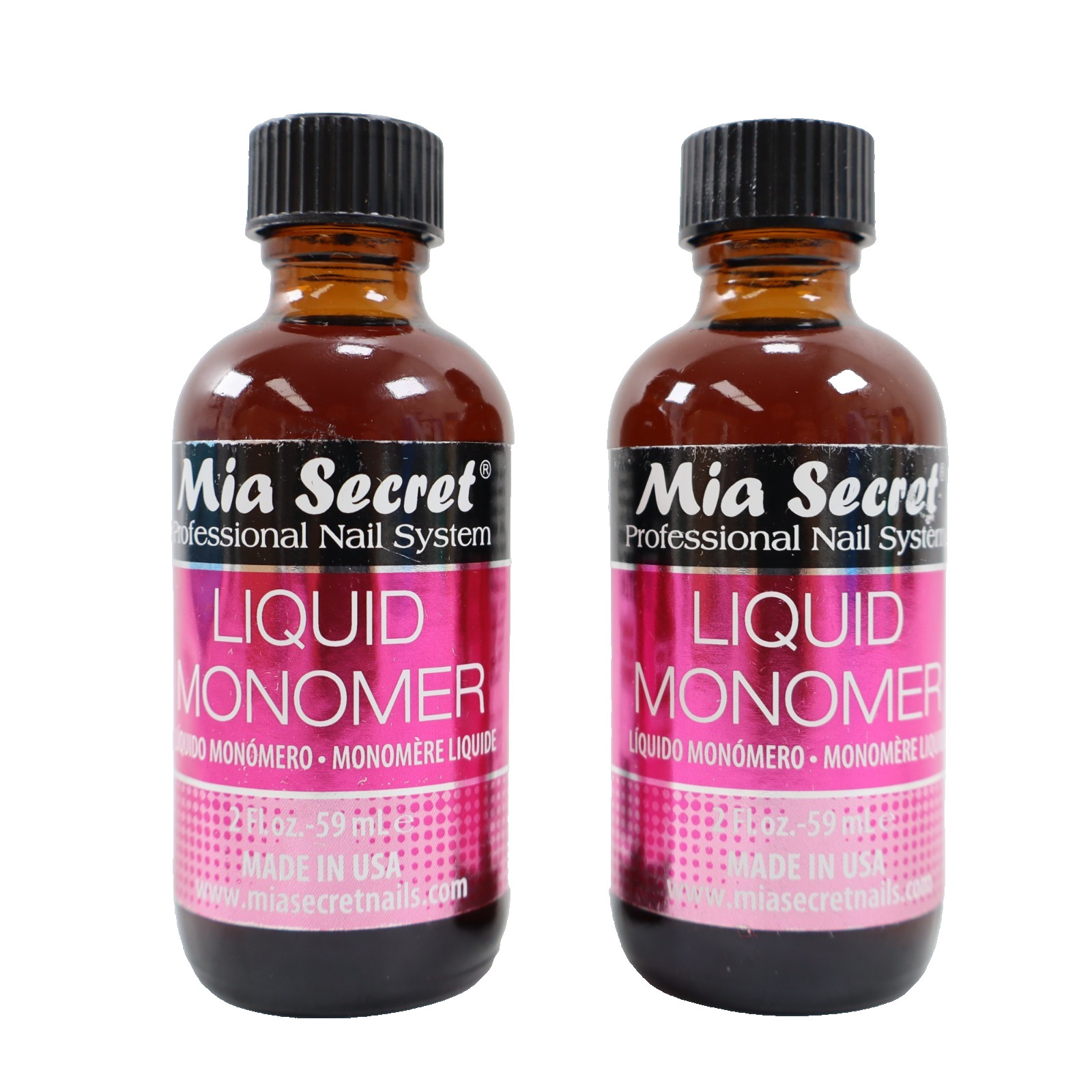 2PK Mia Secret Liquid Monomer Professional Nail Liquid for Acrylic Powder 2 oz