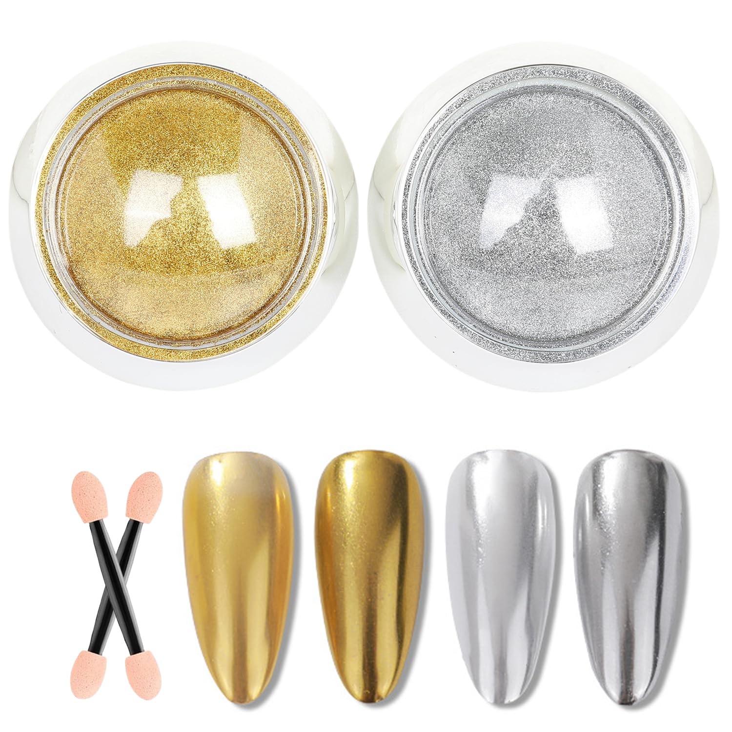 GZMAYUEN Gold Silver Chrome Nail Powder, Mirror Metallic Gel and