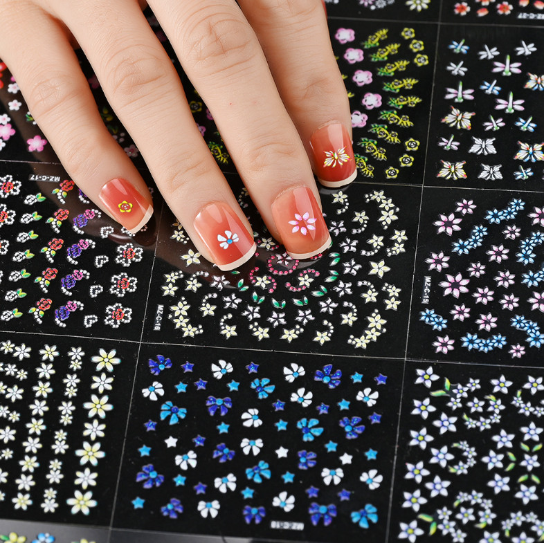 30PCS Nail Art Sticker Decal Blue Black Daisy Flower Lace Slider Manicure NS54