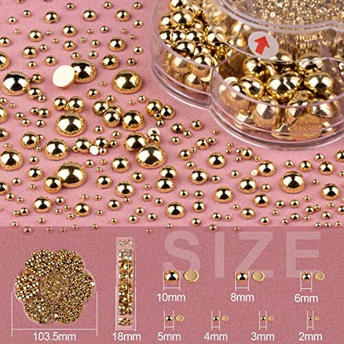 Nail Art Flat Back Half Round Pearl Kits 11, 1 Box of 5600 Pcs 11-5600pcs gold