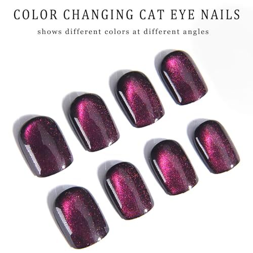 Press on Nails Short 24.00 Fl Oz (Pack of 1) Purple Discoloration Cat Eye