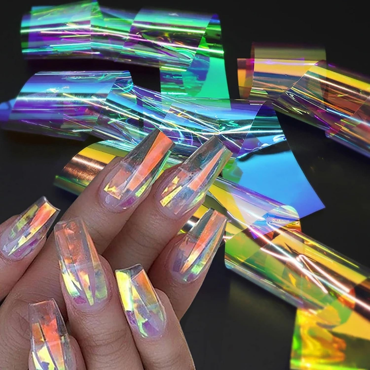 20 Sheets Iridescent Cellophane Nail Foil Glass Broken Sheet Holographic Foils A