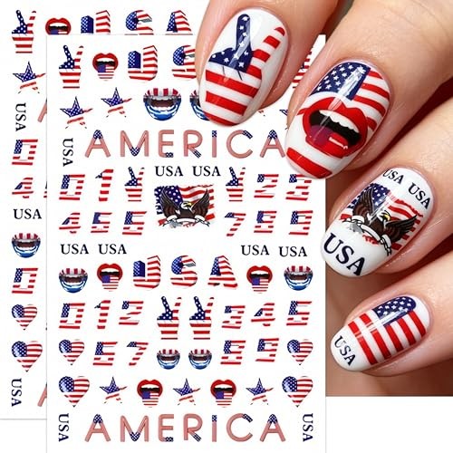 8-Sheets Independence Day Nails Stickers 3D Self Adhesive American Style10