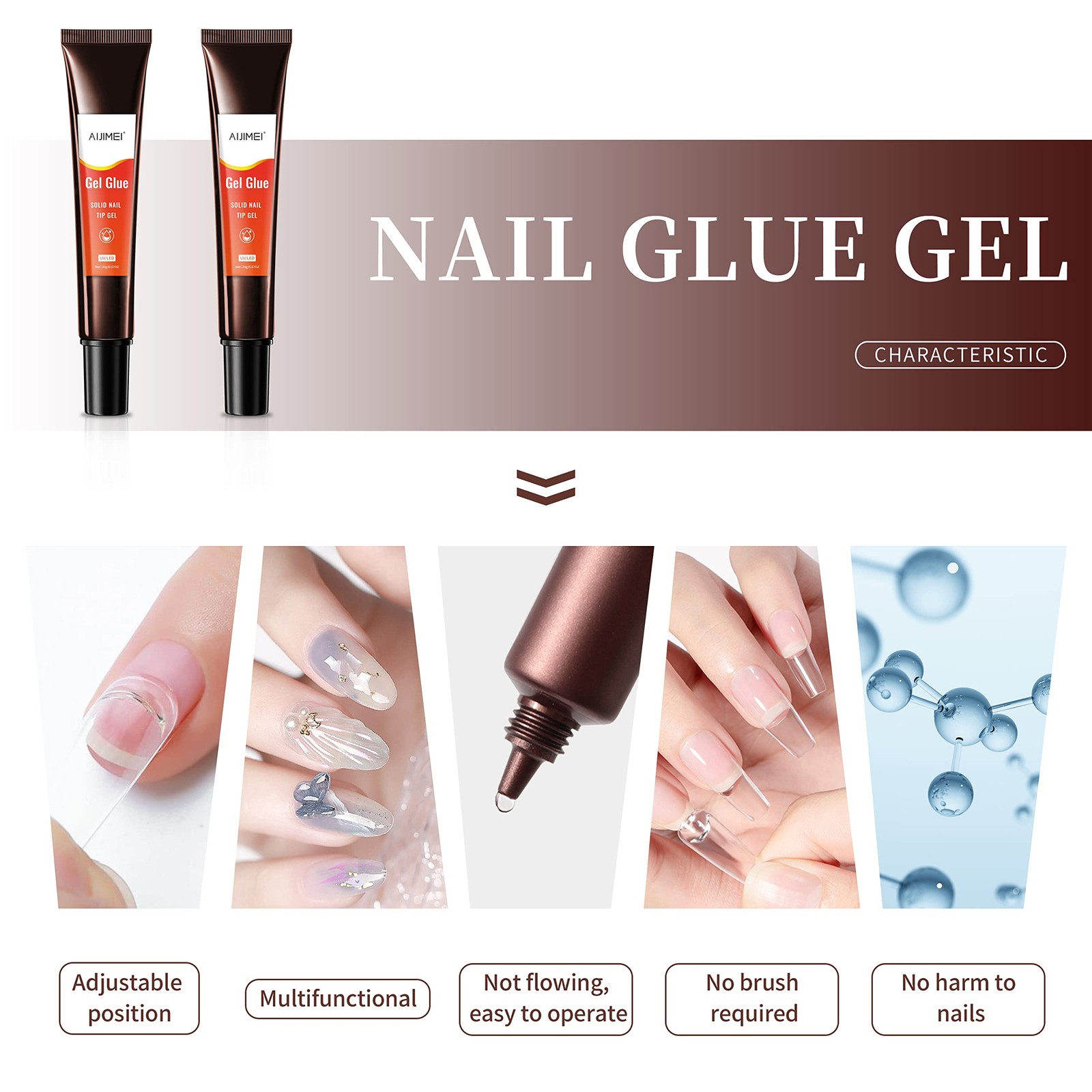 Nail Gel Glue 20ml 2PCS for UV Acrylic Tips – Solid Adhesive for Fake Nails -…