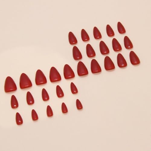 Red Press on Nails Christmas Medium Almond Fake 0.04 Fl Oz (Pack of 24) 0831-04