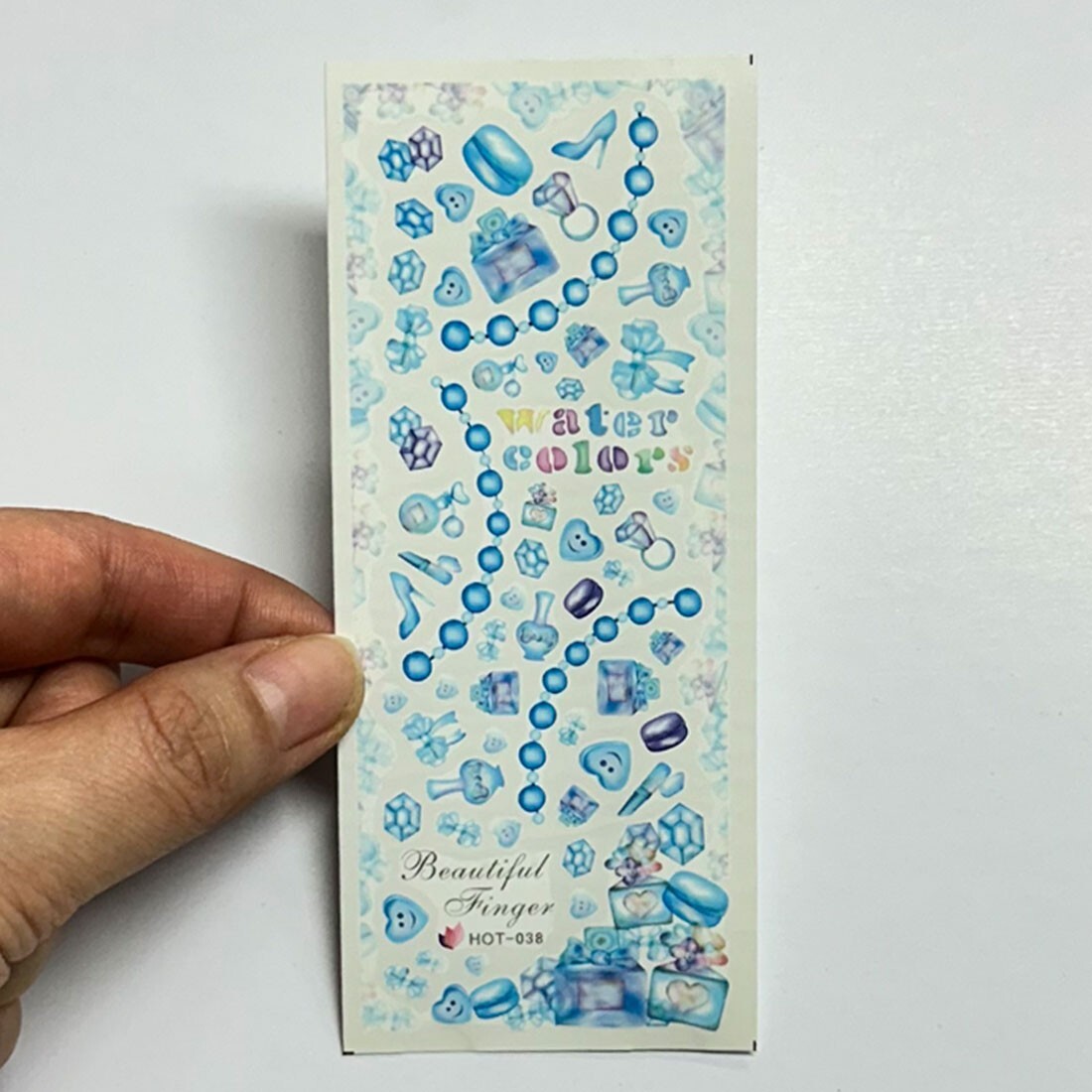 Water color Blue Nail point sticker water decal perfume heart beauty lovely wome