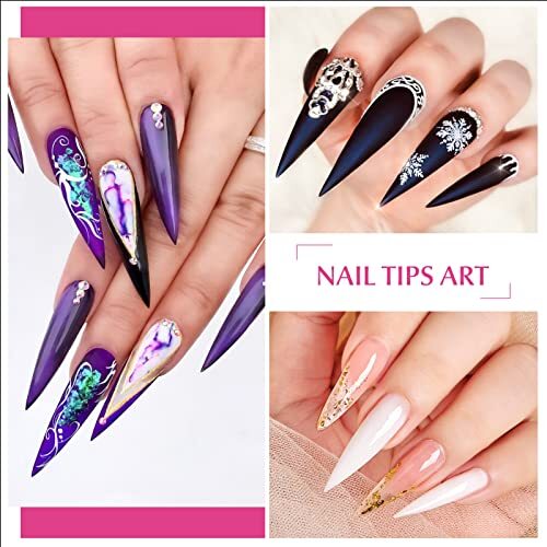 500PCS Stiletto Nail Tips Extra Long Nails Nail Tips 10 Sizes Half Cover Clear