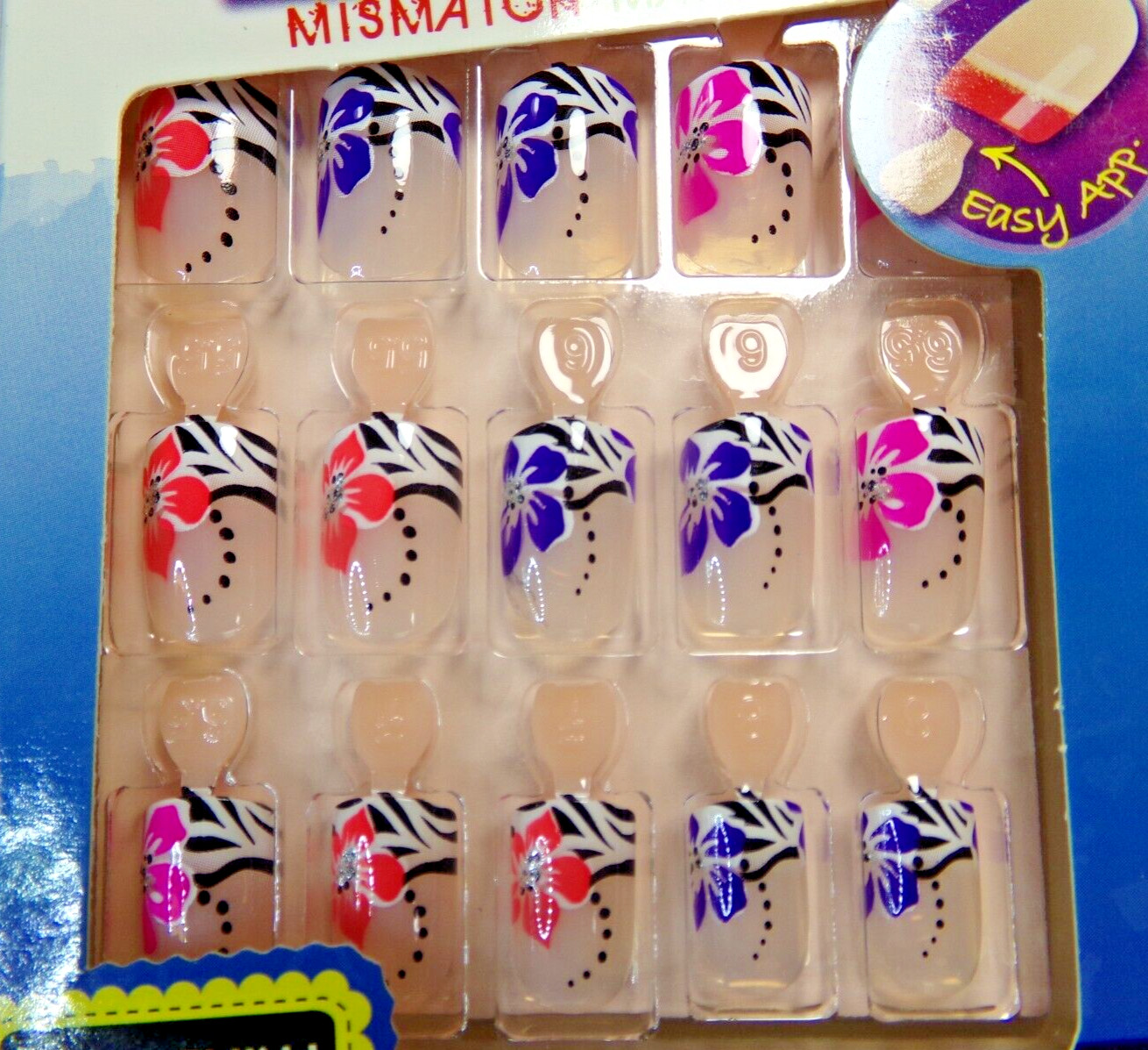 BROADWAY FOR KISS NAILS GLUE ON Short – Hibiscus Flower Pink Purple Coral