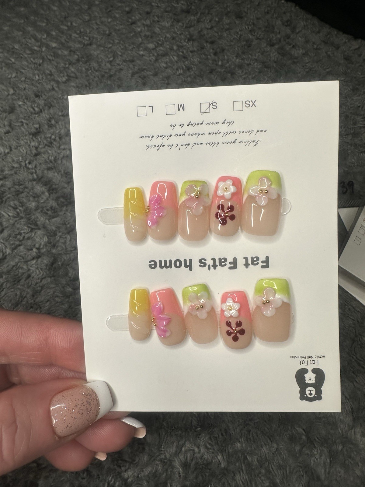 Fat Fat Pink & Green 2.0 Frenchies Press-On Nails Short Square Size Small