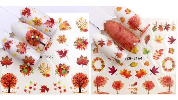 Nail Art Water Transfer Sticker Multi Color Maple Leaves Fall Decals Manicure