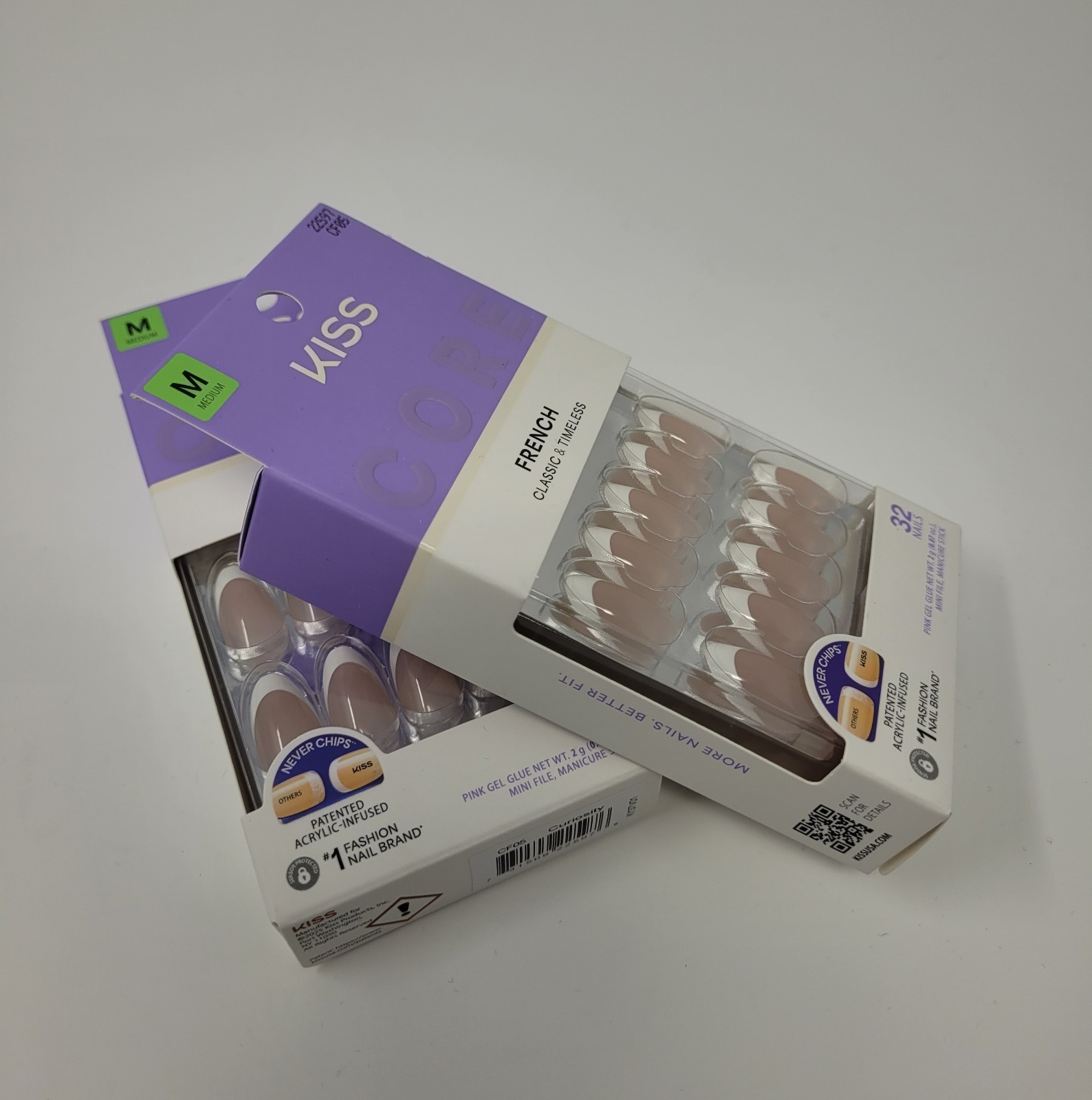 Kiss Core French Press On Nails Classic & Timeless Medium Squoval 32 Ct- 2 Boxes