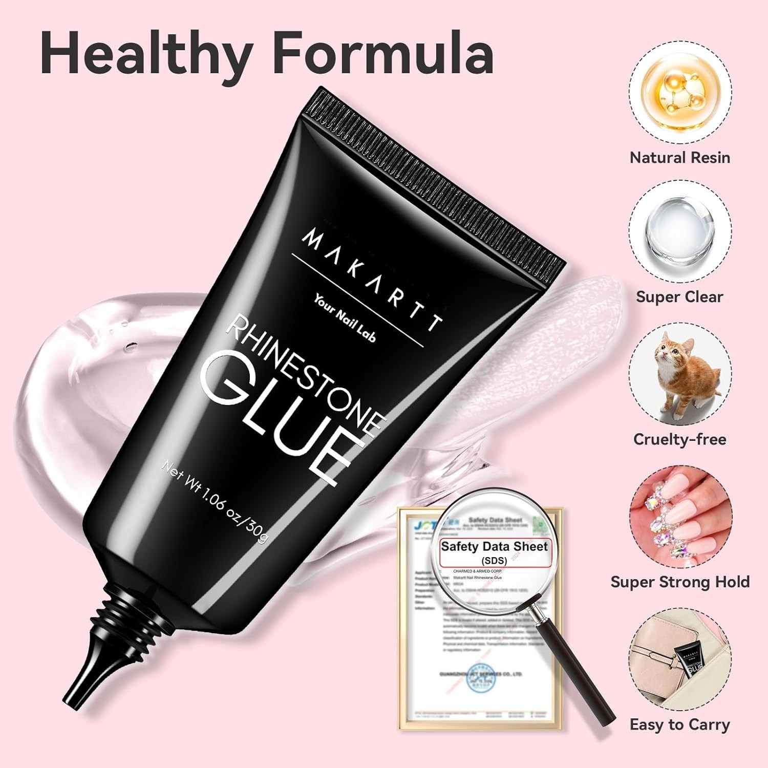 Makartt Nail Rhinestone Glue for Nails, Super Strong Gel Nail Glue for Nail Char