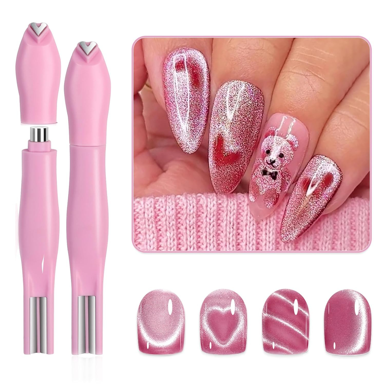 3 in 1 Cat Eye Magnet for Nails, Upgraded Nail Magnet Pen with Strong Magnet for