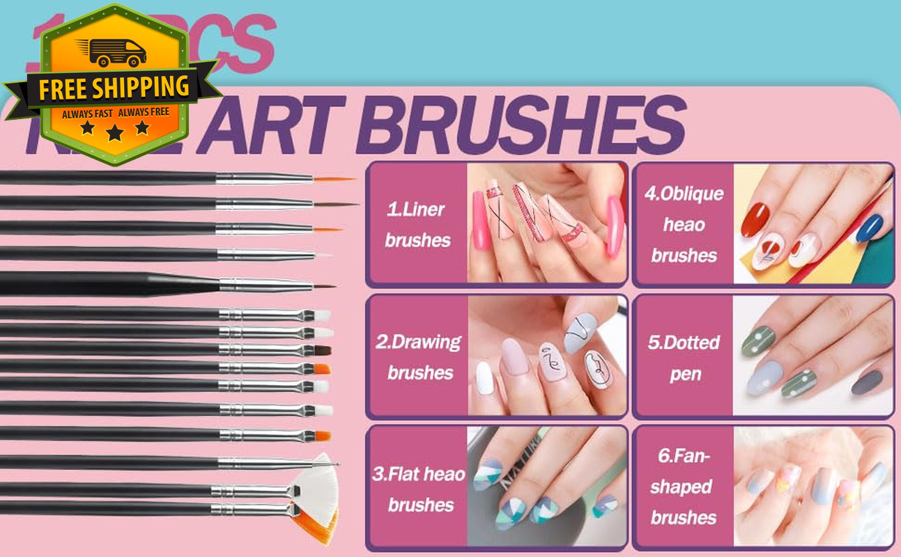 35PCS Nail Art Brush Set Dotting Tools Striping Pens Dust Brush For DIY Design