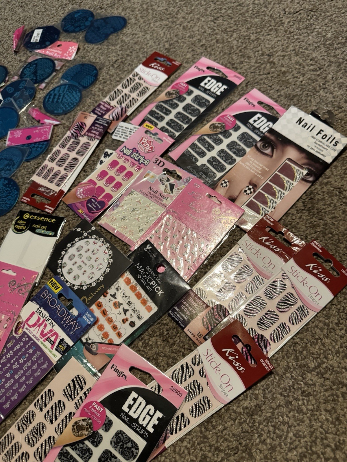 Huge lot of stick on nails & Stamping Nail Art Image Plates Hello Kitty ETC