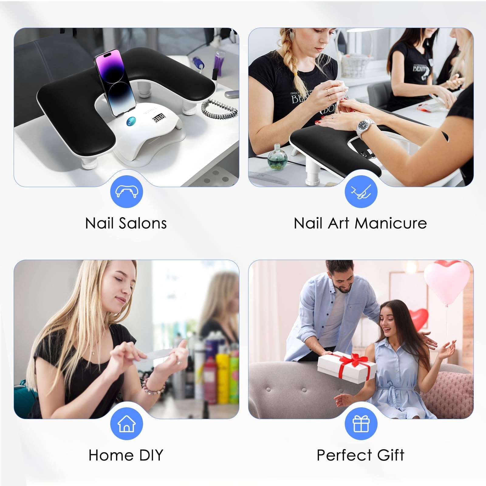 Adjustable Nail Tech Arm Rest with Rotating Phone Stand – U-Shaped Hand Pillow f