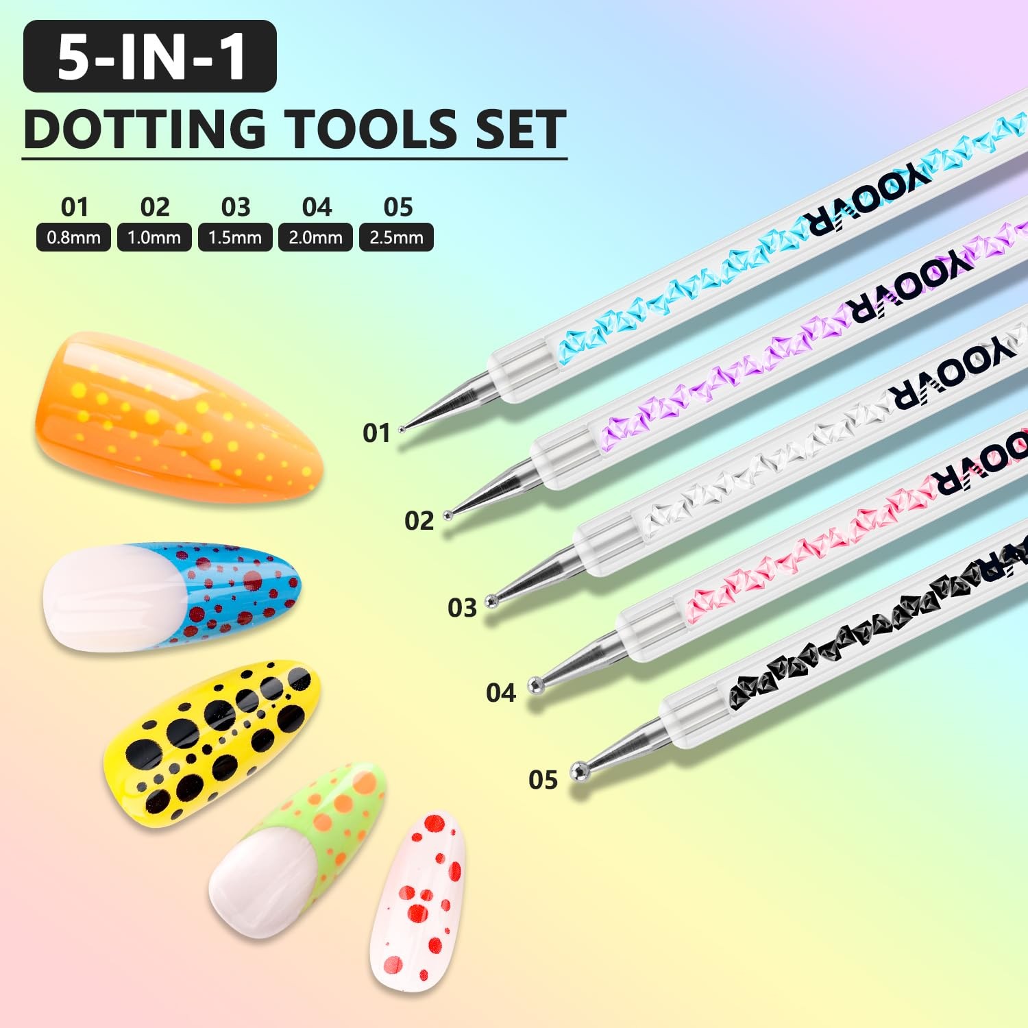 YOOVR Nail Art Brushes and Dotting Tools, 10pcs Nail Art Design Tool Set, Nail