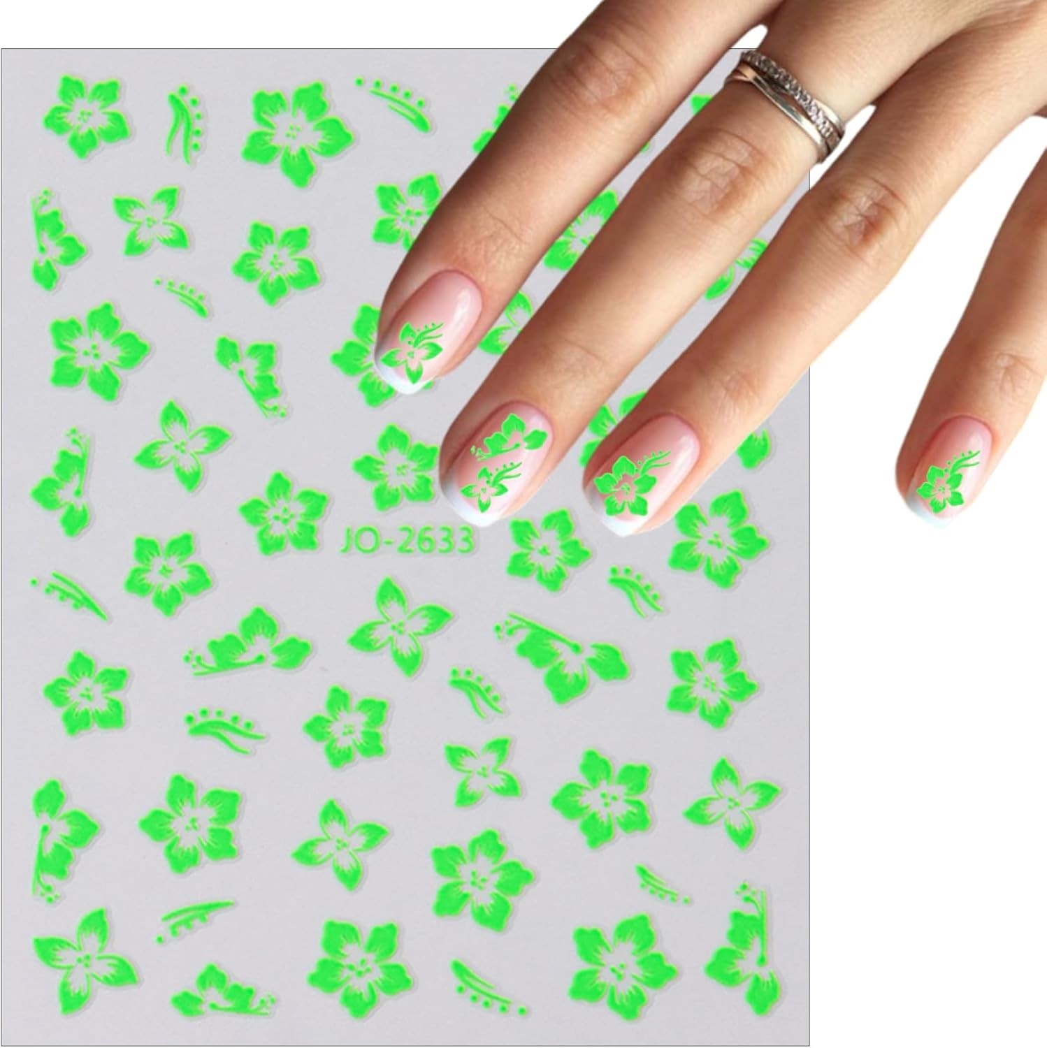 8Sheets Color Flower Nail Stickers 3D Hollow Out Hibiscus Nail colored flowers