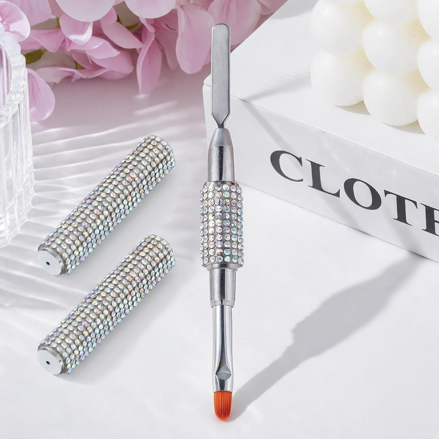 1 Pc Rhinestone-Studded 2-In-1 Dual Ended Polygel Nail Art Brush & Poly Gel Nail