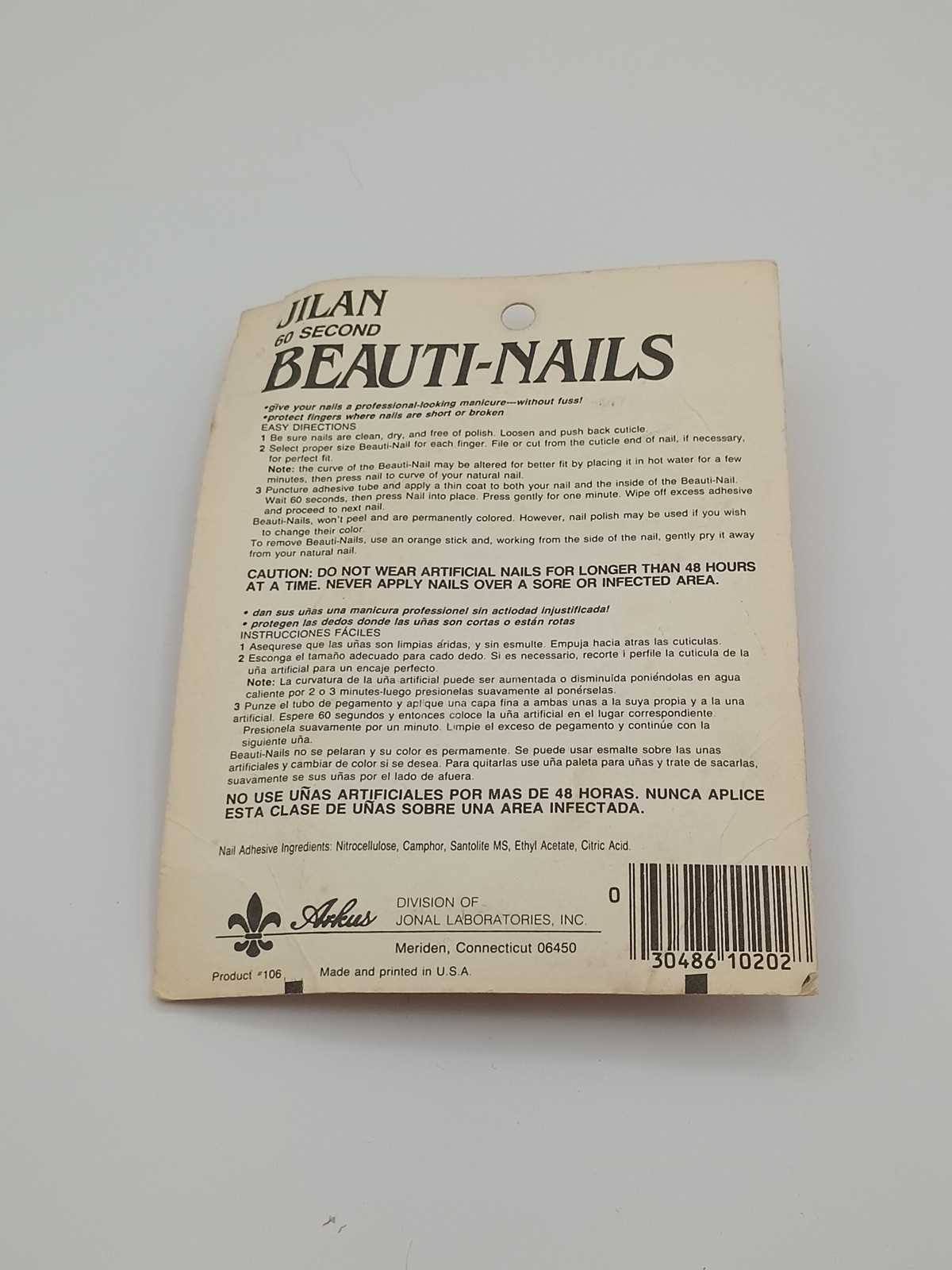 NEW VINTAGE Jilan 60 Second Beauti-Nails with Adhesive Slim #106 USA