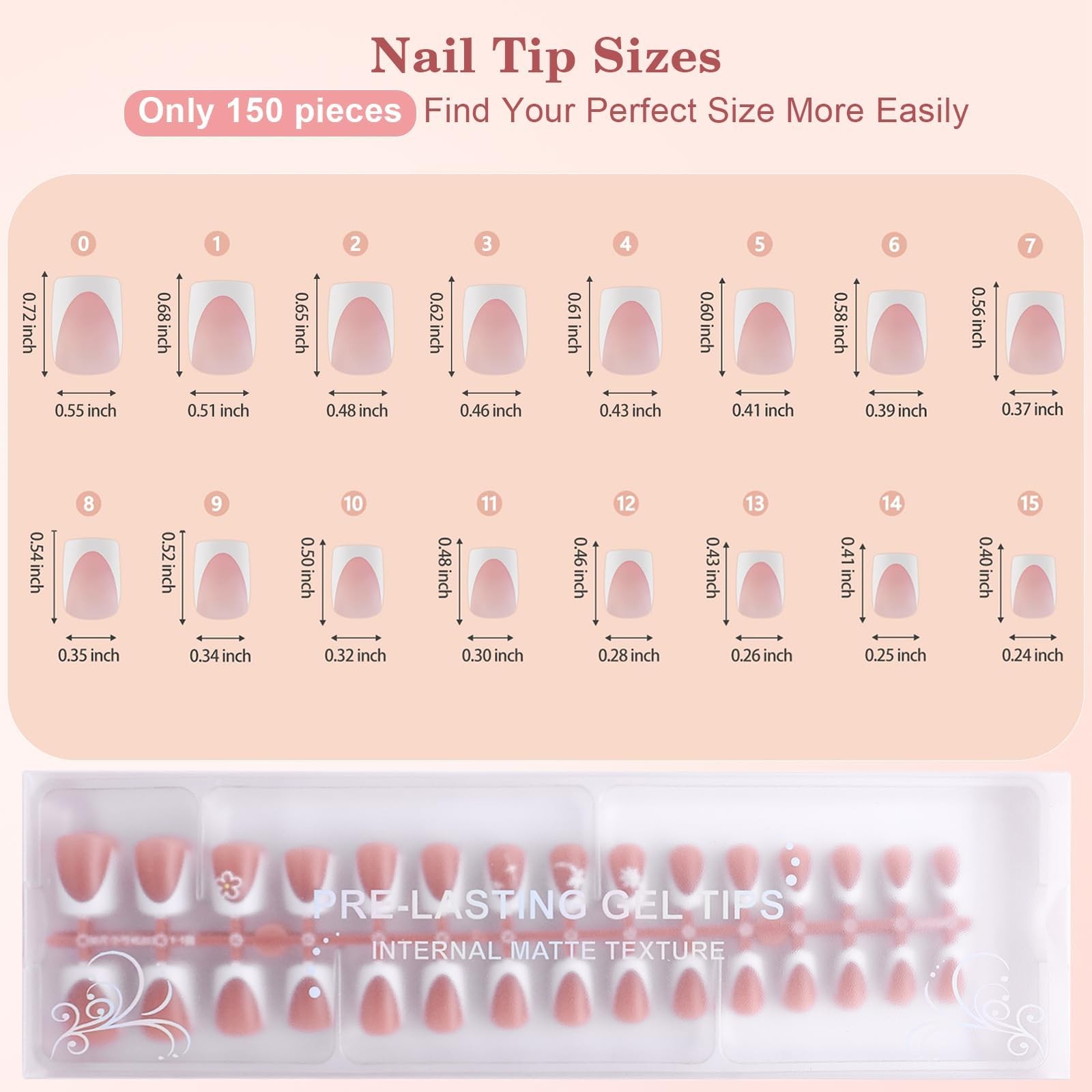 Brown Deep French Tip Press on Nails, 240Pcs White French Press On Nail XS Sh…