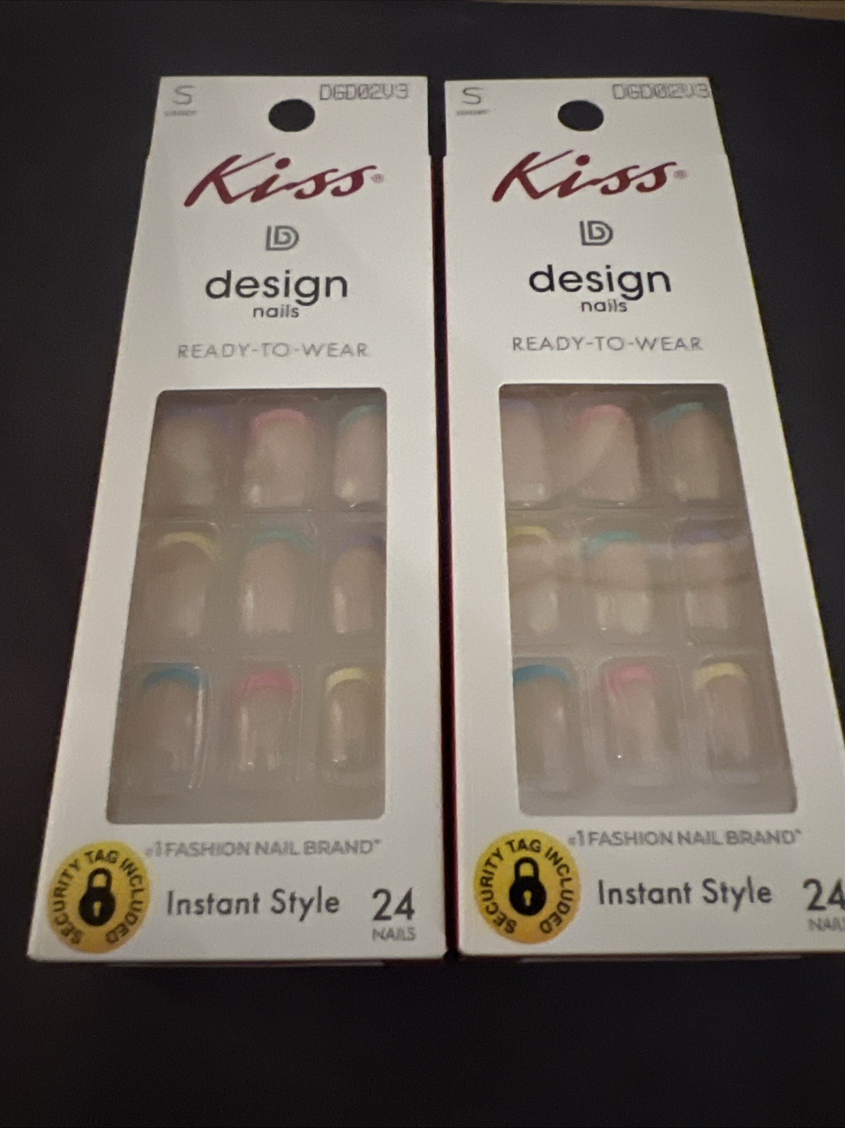 2x~Kiss Design Ready To Wear Glue Nails~ Short~Pastel Love~New~ Square/Round