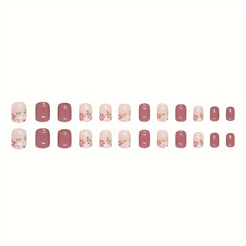 48Pcs-Short Square Dusty Pink White Floral Minimalist Daily Press on Nails