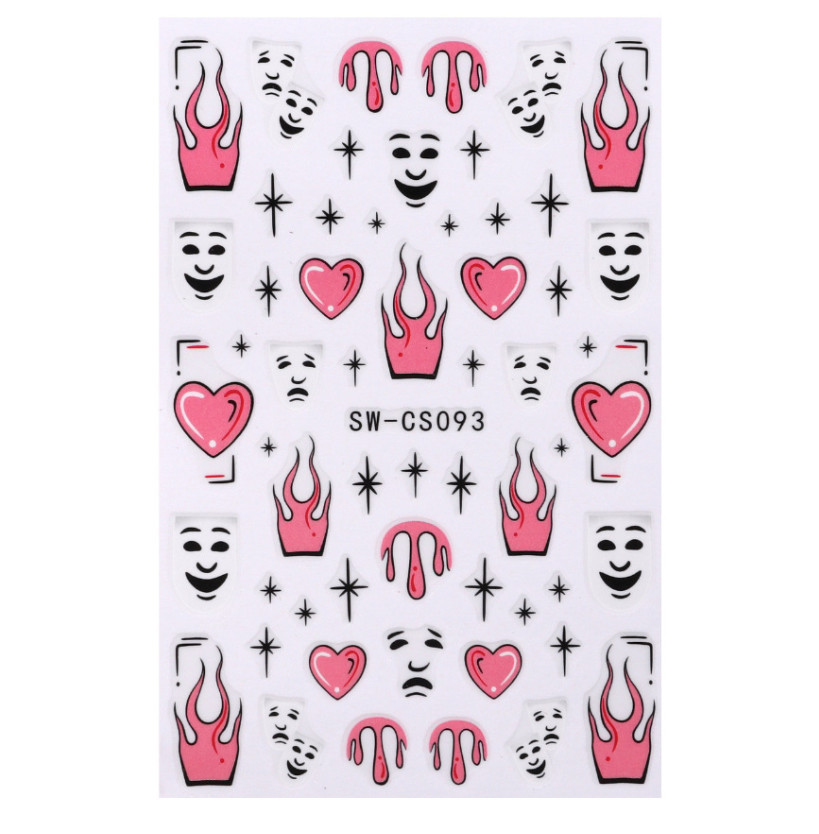 Clown Nail Stickers 3D Halloween Candle Stars Comic Heart Flame Graffiti NS52