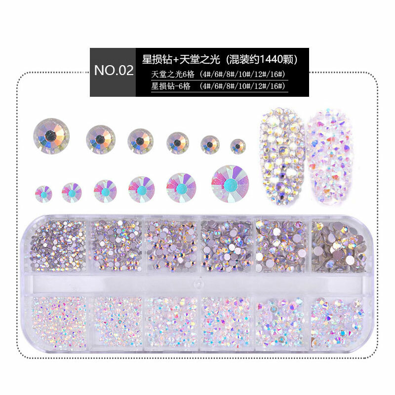 1440pcs Flat Back Nail Art Rhinestones Glitter Diamond 3D Tip Manicure Decor