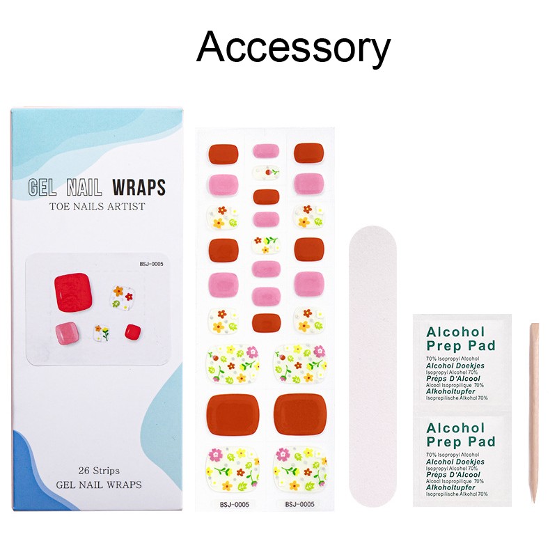 2026 Summer Semi Cured Nail Gel Strips Feet Waterproof Toe Nail Gel UV Stickers