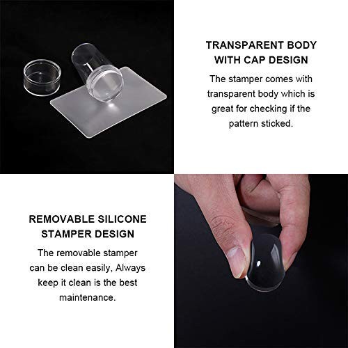 Sello para decoración de uñas, gel de silicona transparente con raspador.