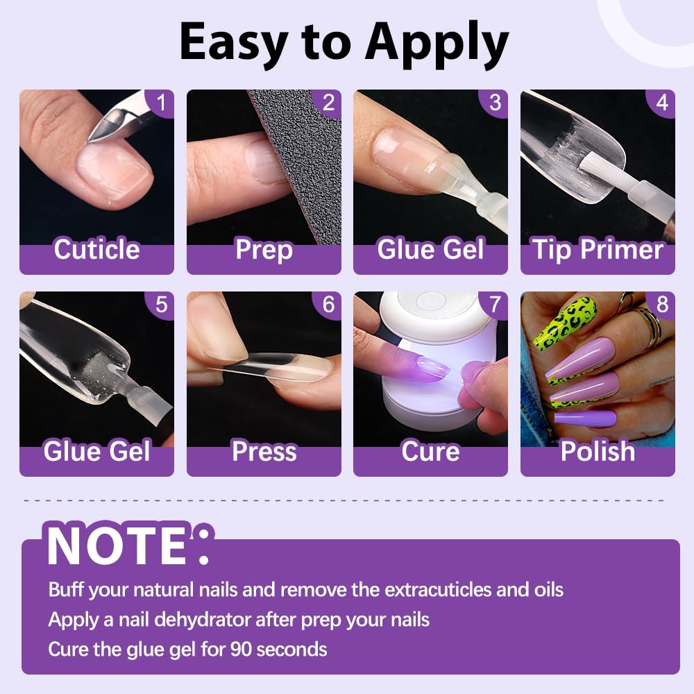 Nail Glue & Primer Set – 2×0.5 Fl Oz Acrylic Gel, Long Lasting UV for Press O…