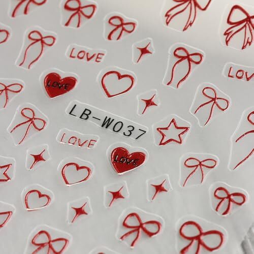 Heart Bow Nail Art Stickers Heart Bows Nail Decals Black White Red Pink Bow
