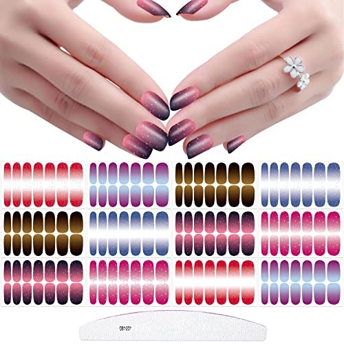 168 Pieces 12 Sheets Glitter for Short Nails Self Gradient Color Nail Wraps