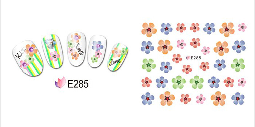 Nail Art 3D Decal Stickers blue pink red green orange flowers E285