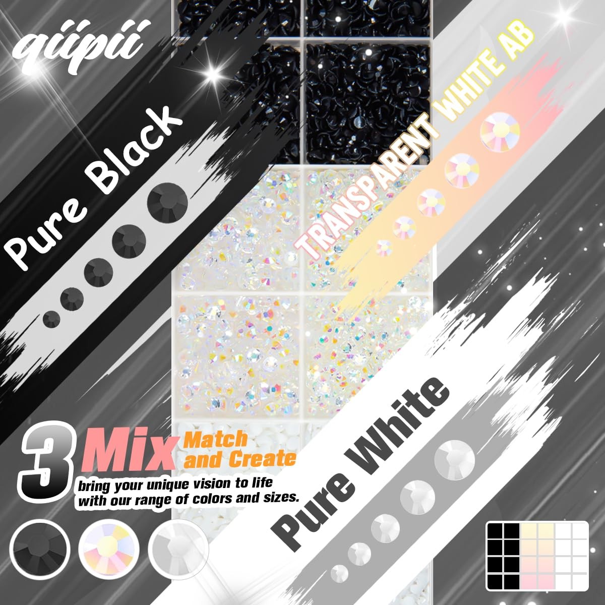 2-6mm 3 Color Neutral Series Jelly Resin Rhinestones w B7000 Glue for Bedazzl…