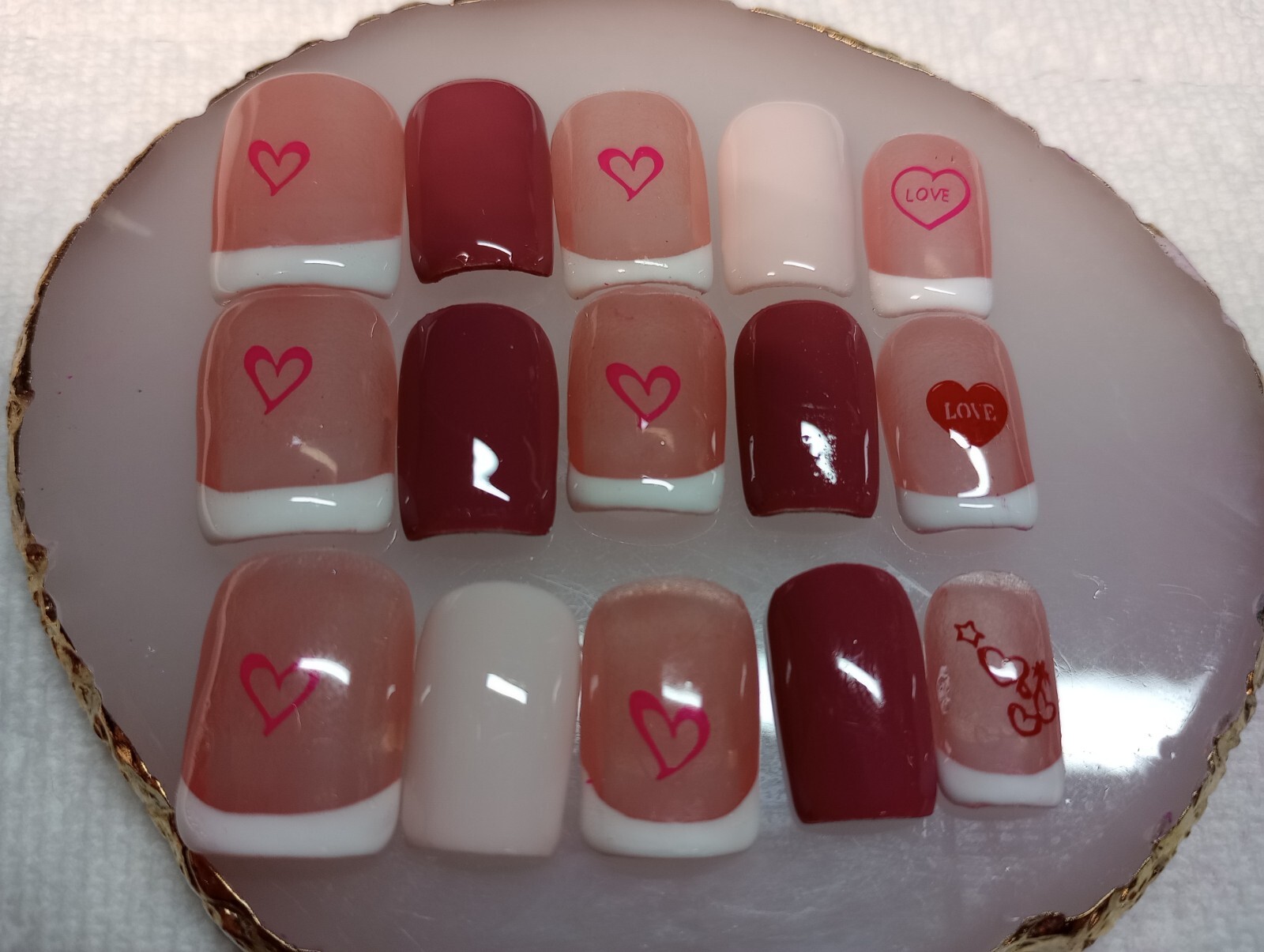 Hearts, Square Short, PressOn Nails, Handmade, Valentines, Women, Girls, Nail