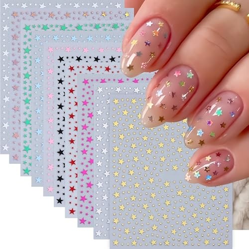 10 Sheets Star Nail Stickers 3D Self-Adhesive Shiny Stars Glitters Nail Style01