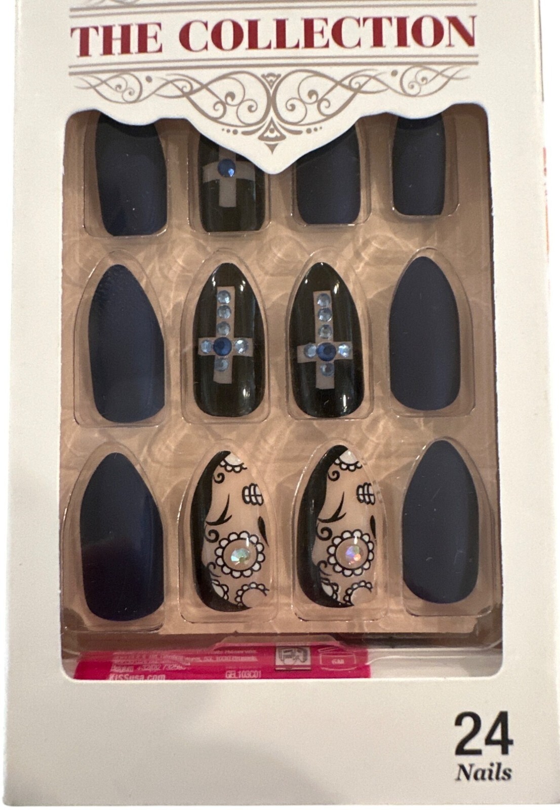 Kiss THE COLLECTION 24 Nails Medium Stiletto Matte + Glossy Crosses Black + Nude