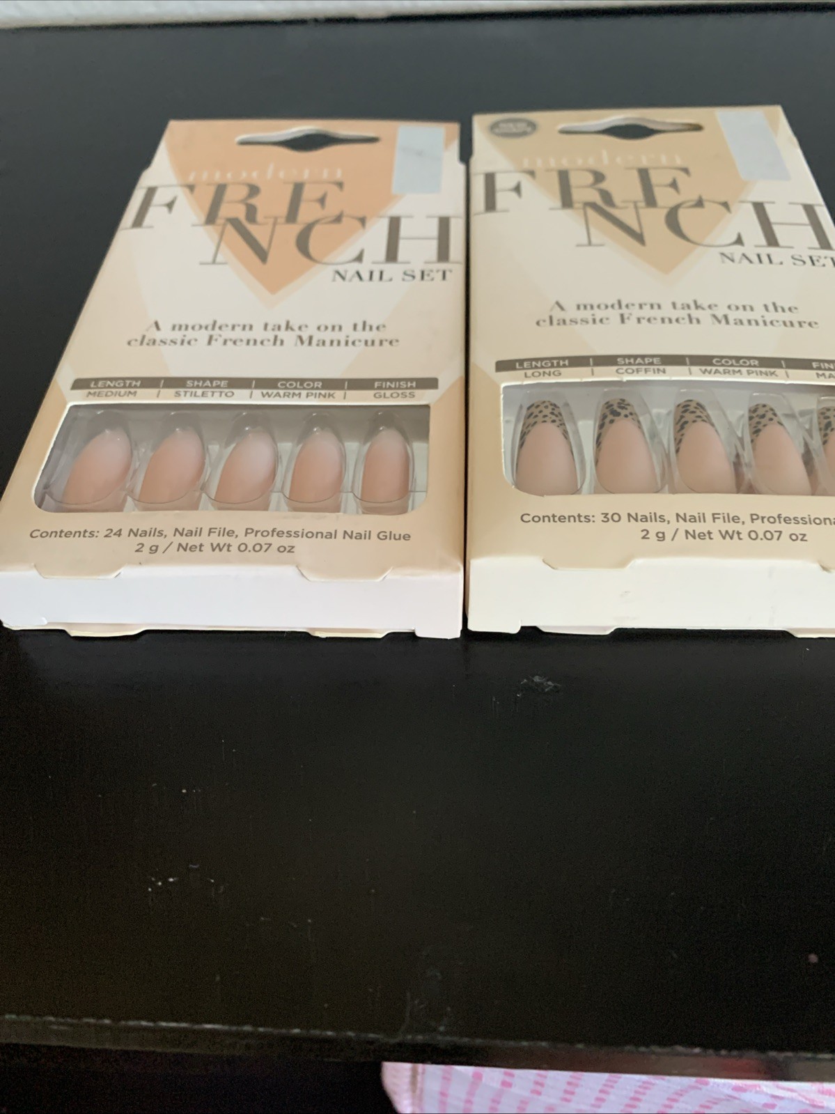 Modern French Nail Set Lawn Nail Shape, Coffin, Color Pink, White, And Cheetah!￼