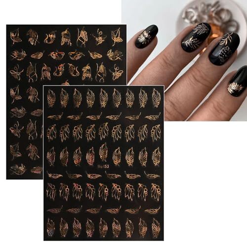 12 Sheets Spring Flower Nail Art Stickers Decals Self-Adhesive Pegatinas Gold
