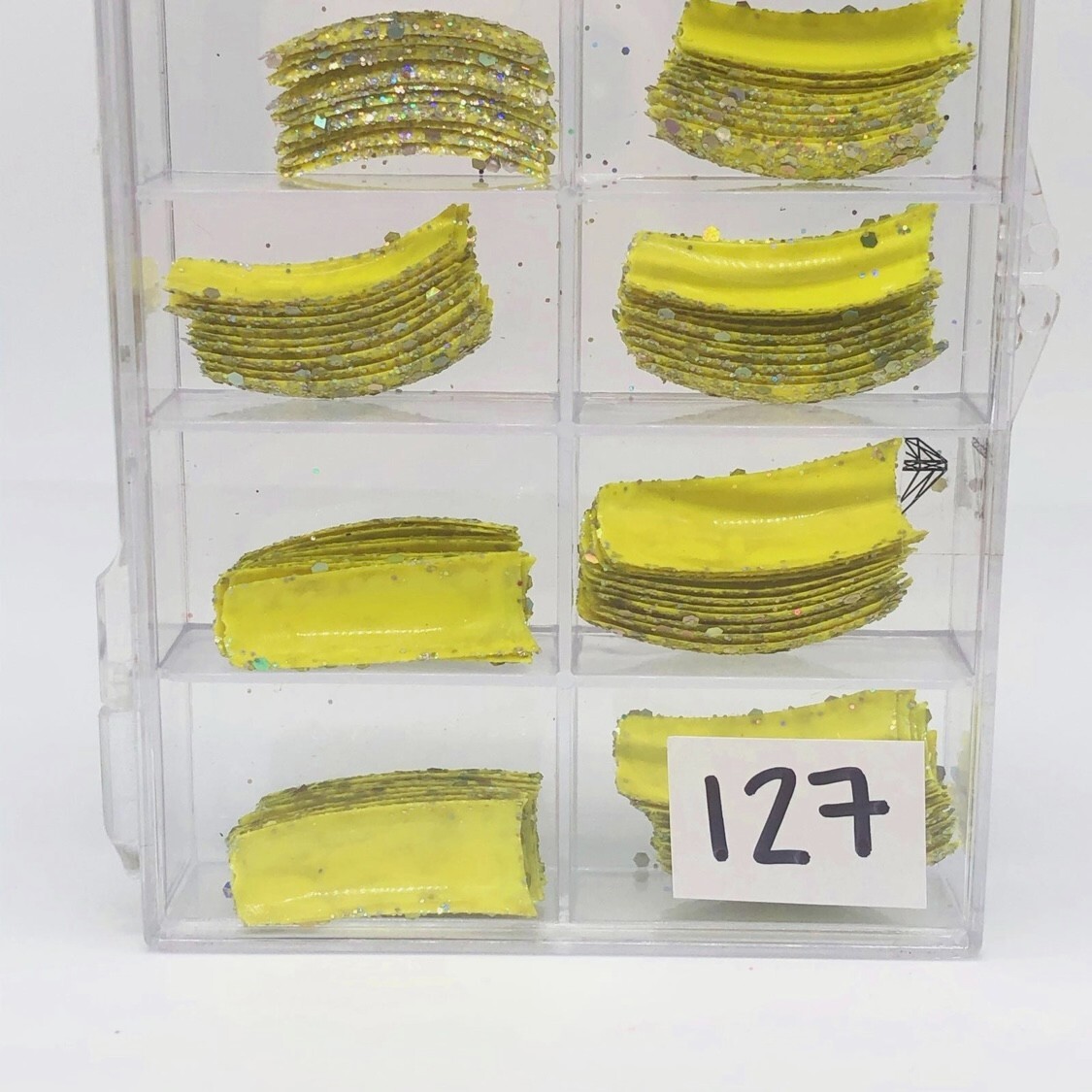 Brand New Tip Jar Fake Nail Tips – Yellow with Silver Glitter (#127)