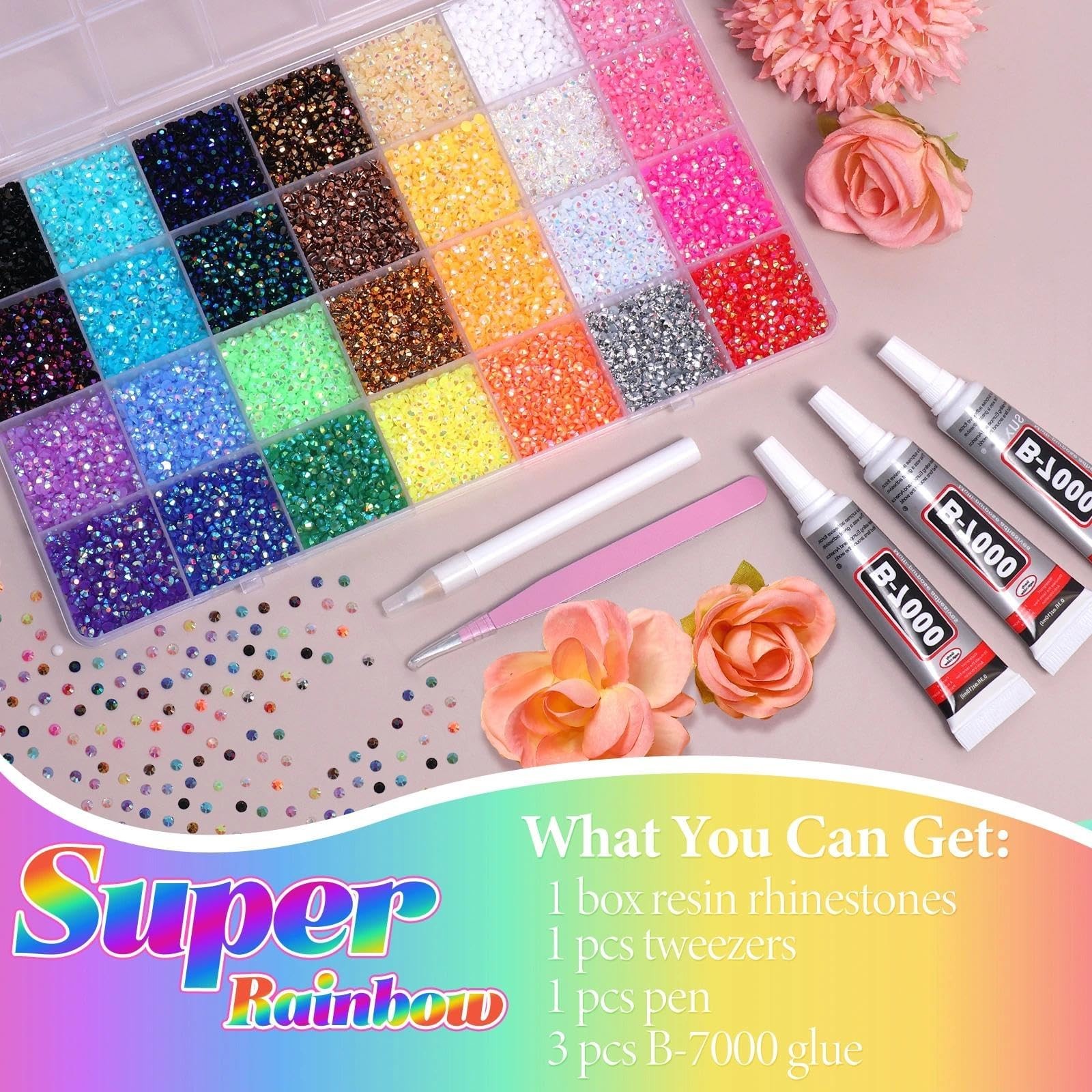 32000Pcs Rhinestones Bedazzling Kit with Tools, 3Mm Color Resin Rhinestones